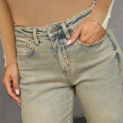 Damen-Jeans aus gewaschenem Denim, gerade geschnitten und mit hoher Taille - Amira