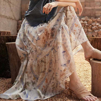 Langer Rock für Frauen mit Blumenmuster - Mireille