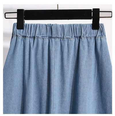 Damen Midirock Denim mit Gummizug in der Taille und Knöpfen - Renata