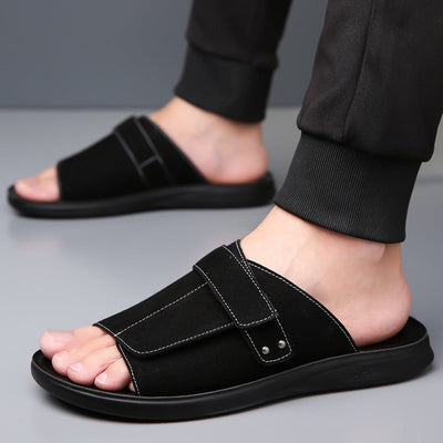 Herren-Sandalen aus Spaltleder mit offener Spitze und breitem Riemen - Jose