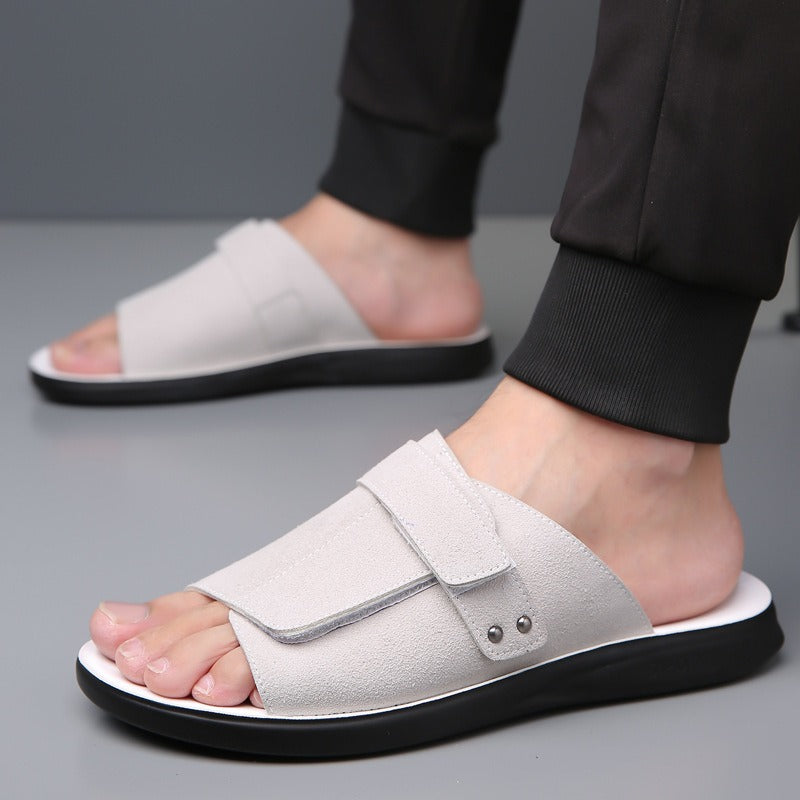 Herren-Sandalen aus Spaltleder mit offener Spitze und breitem Riemen - Jose