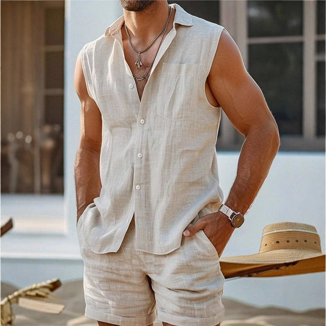 Sommerliches ärmelloses Leinenset für Herren - Alfredo