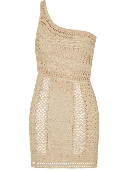 Naara Crochet One Shoulder Mini-Strickkleid