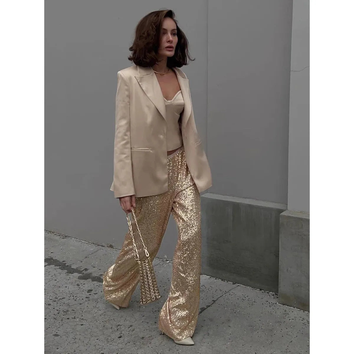 Paillettenhose für Damen – Hohe Taille, lockerer Schnitt