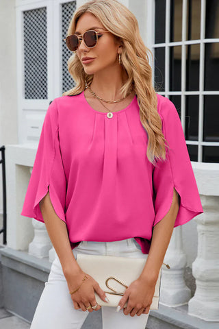 Clara Bluse Damen – Falten und Blumenärmel