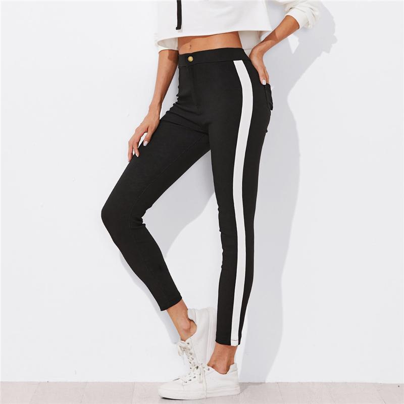 Zuri - Panel Streifen Skinny Leg Hose