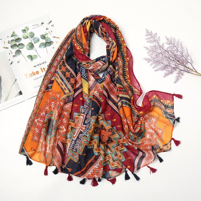 Pashmina-Schal mit floralen Pompons