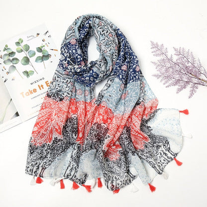 Pashmina-Schal mit floralen Pompons