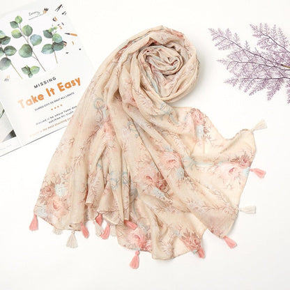 Pashmina-Schal mit floralen Pompons