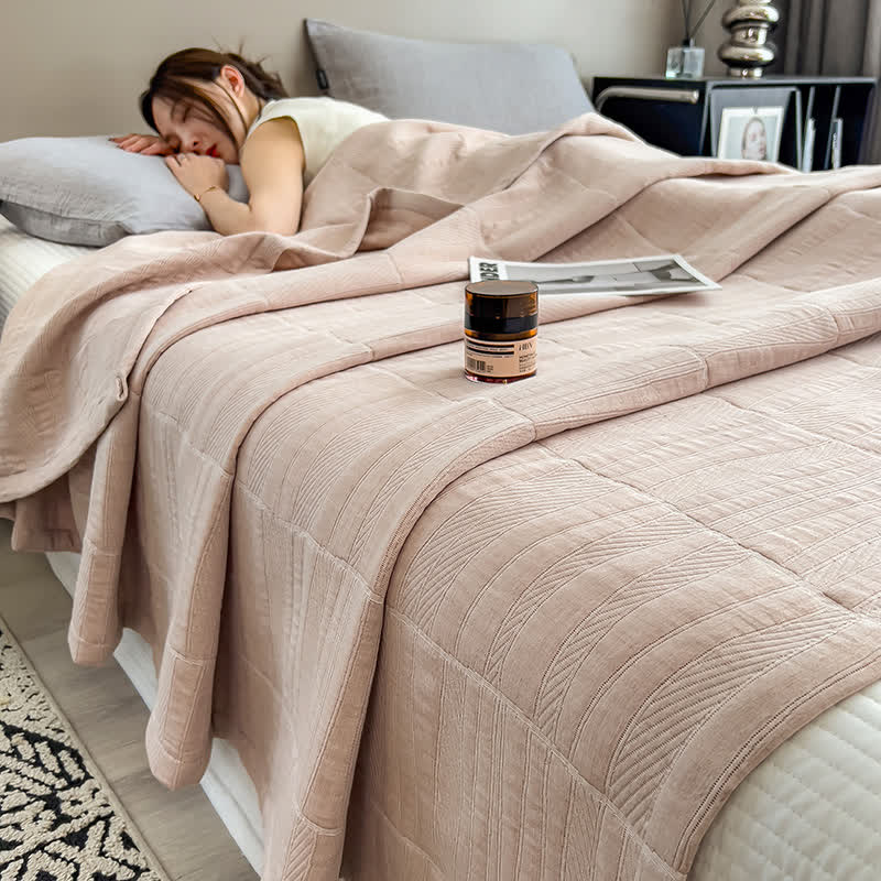 Gestreifte Baumwoll-Musselin-Bettdecke