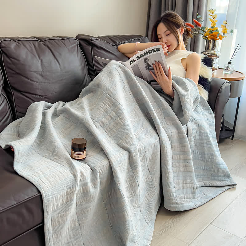 Gestreifte Baumwoll-Musselin-Bettdecke