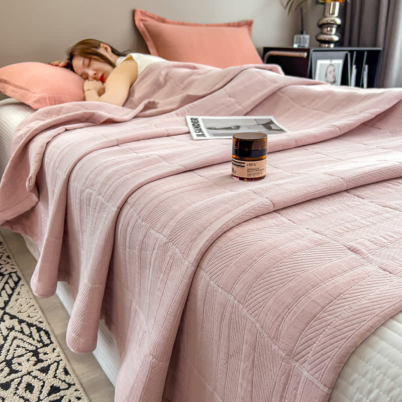 Gestreifte Baumwoll-Musselin-Bettdecke