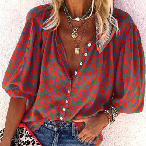 Pia - Blumen Bluse mit Vintage Knöpfen